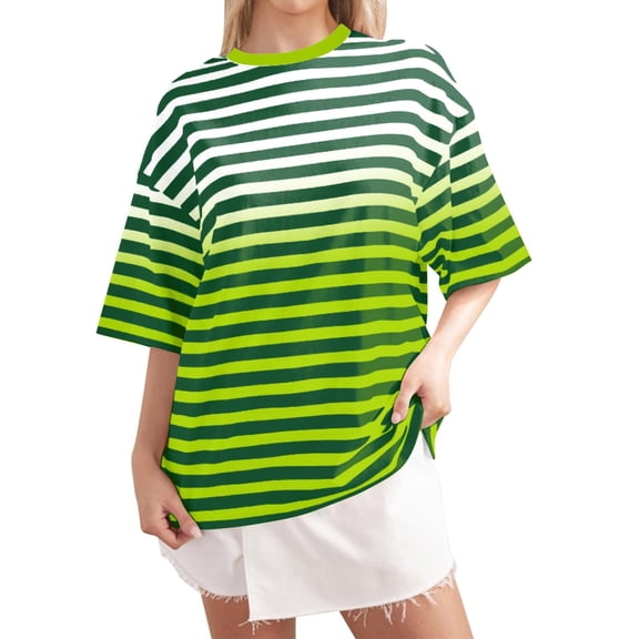 LIaqionyy Women Oversized Striped Short Sleeve Shirt Color Block Crew Neck T Shirts Casual Loose Pullover Tops