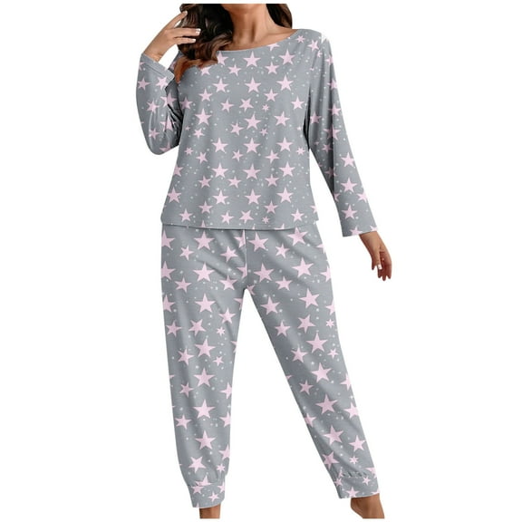 LIaqionyy Women Plus Size Pajamas Sets Long Sleeve Tops and Loungewear Pants Bottoms Sleepwear Set XL-5XL