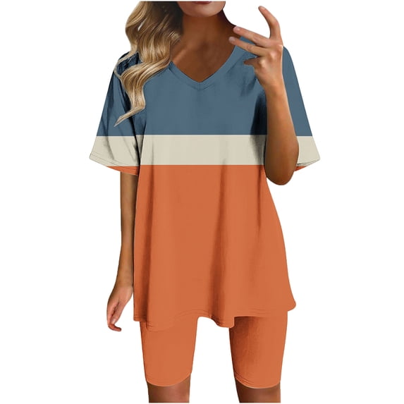 LIaqionyy Women Short Set Two Piece Summer Crew Neck Lounge Tops and Comfortable Shorts Sweatsuits Outfit
