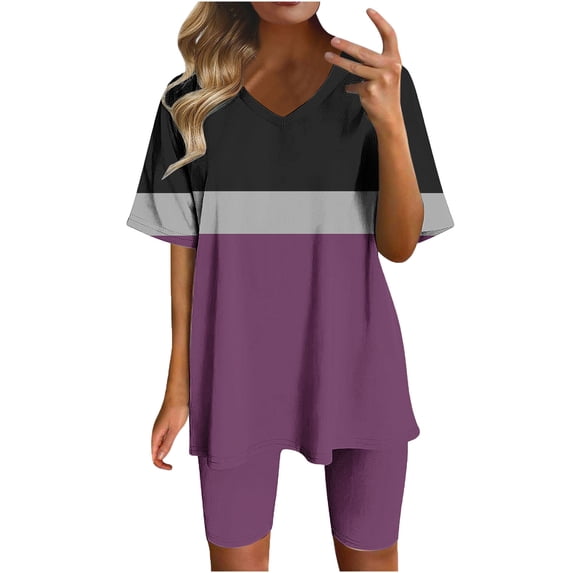 LIaqionyy Women Short Set Two Piece Summer Crew Neck Lounge Tops and Comfortable Shorts Sweatsuits Outfit