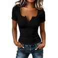 thumbnail image 1 of LIaqionyy Women Short Sleeve Button up Lace Crop Shirt Tops Slim Scoop Neck Summer Girl Tee Going out Clothes, 1 of 5