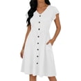 thumbnail image 1 of LIaqionyy Women Short Sleeve Dresses V Neck Button down Sundress Summer Casual Beach Vacation Dress with Pockets, 1 of 7