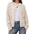 thumbnail image 1 of LIaqionyy Women Striped Sweater Cardigan Long Sleeve Open Front Button down Lightweight Crewneck Casual Fall Sweaters, 1 of 2