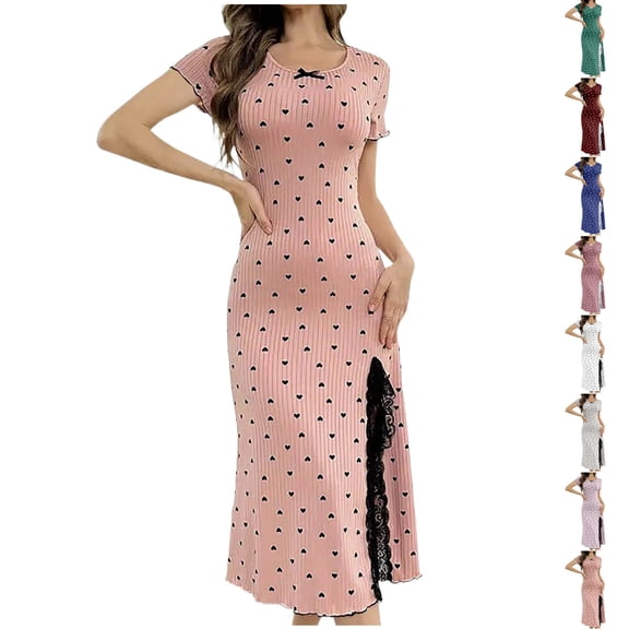 LIaqionyy Women Summer Maxi Dress Fashion Short Sleeve Casual Split Side Beach Vacation Dresses Clothes