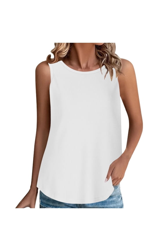 Women Summer Tank Tops Casual Sleeveless Basic Tunic Blouse Cute Loose Plus Size Pullover T-Shirt