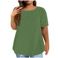 thumbnail image 1 of LIaqionyy Women T Shirts Solid Color Short Sleeve Crew Neck Plus Size Tees Casual Loose Summer Basic Tops, 1 of 5
