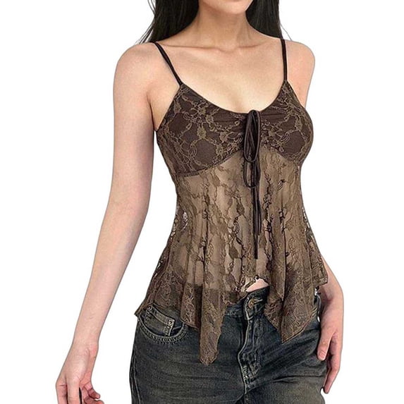 LIaqionyy Women Tank Tops Cami Spaghetti Strap Lace Camisole Top Undershirts Sleeveless Shirts Summer Blouse