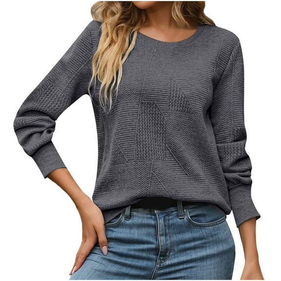 LIaqionyy Women Tops Long Sleeve Shirts Crew Neck Tunic Casual Loose Pullover Fall Fashion Work Clothes