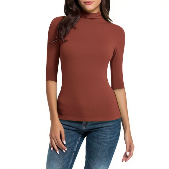 LIaqionyy Women Tops Mock Turtleneck Short Sleeve Casual Slim Business Work Shirts Basic Dressy Blouses