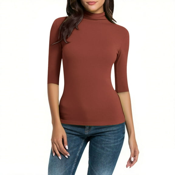 LIaqionyy Women Tops Mock Turtleneck Short Sleeve Casual Slim Business Work Shirts Basic Dressy Blouses