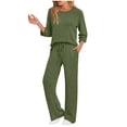 thumbnail image 1 of LIaqionyy Women's 2 Piece Outfits Lounge Sets Long Sleeve Ribbon Top Sweaters and Wide Leg Pants Sweatsuit, 1 of 6