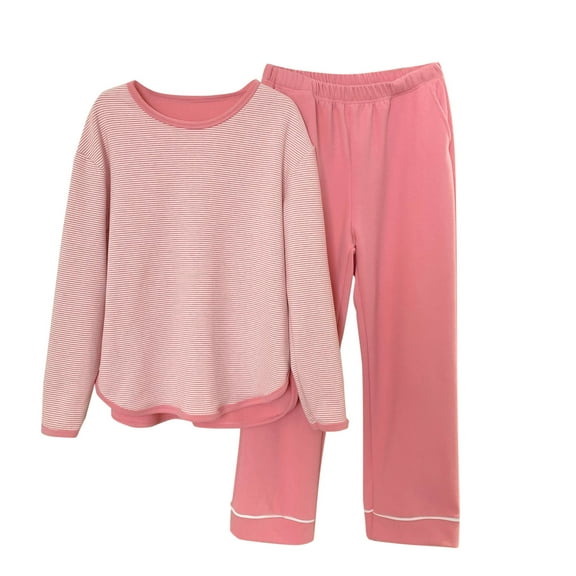 LIaqionyy Women's 2 Piece Pajama Outfits Long Sleeve Sleepwear Tops Wide Leg Elastic Waist Pants Loungewear with Pockets