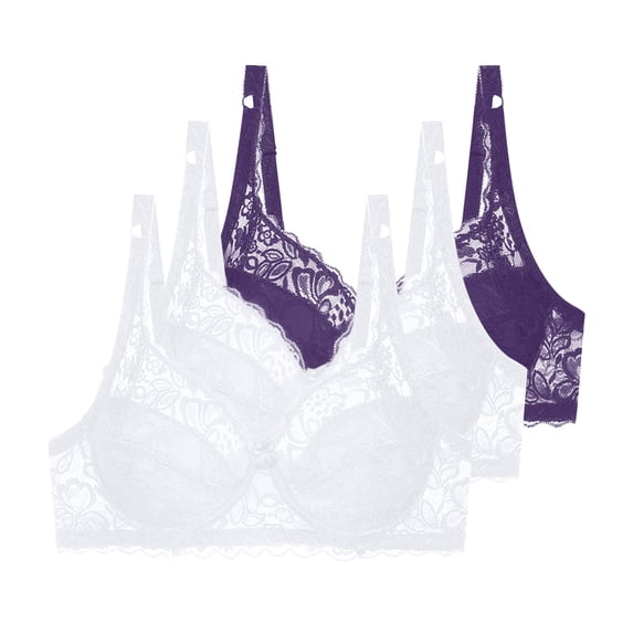 LIaqionyy Women's 3 Pack T Shirt Bra Lace Underwire Full Coverage No Padded Support Push Up Everyday Fashion Mesh Bras
