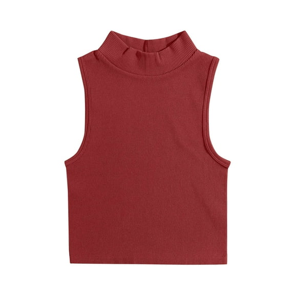 LIaqionyy Women's Basic Sleeveless Tank Tops Mock Neck Rib Knit Crop Tops Casual Stretch Slim Solid Color Tees