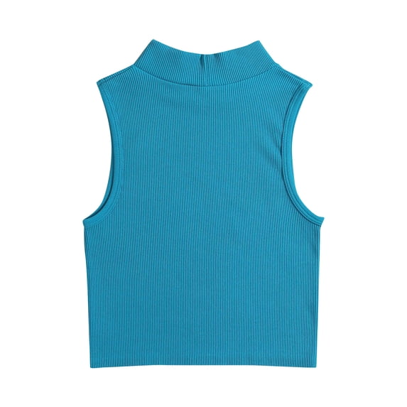 LIaqionyy Women's Basic Sleeveless Tank Tops Mock Neck Rib Knit Crop Tops Casual Stretch Slim Solid Color Tees