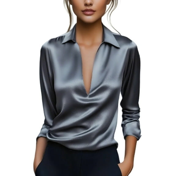 LIaqionyy Women's Blouse Collar Button down Shirts Dressy Casual Drop Shoulder Work Tops Business Fall Clothes