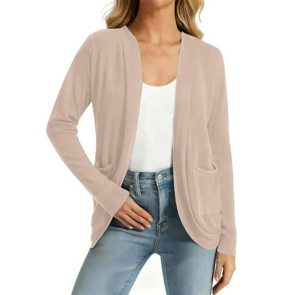 LIaqionyy Women's Cardigan Lightweight Open Front Long Sleeve Casual Loose Soft Comfortable Clothes with Pocket
