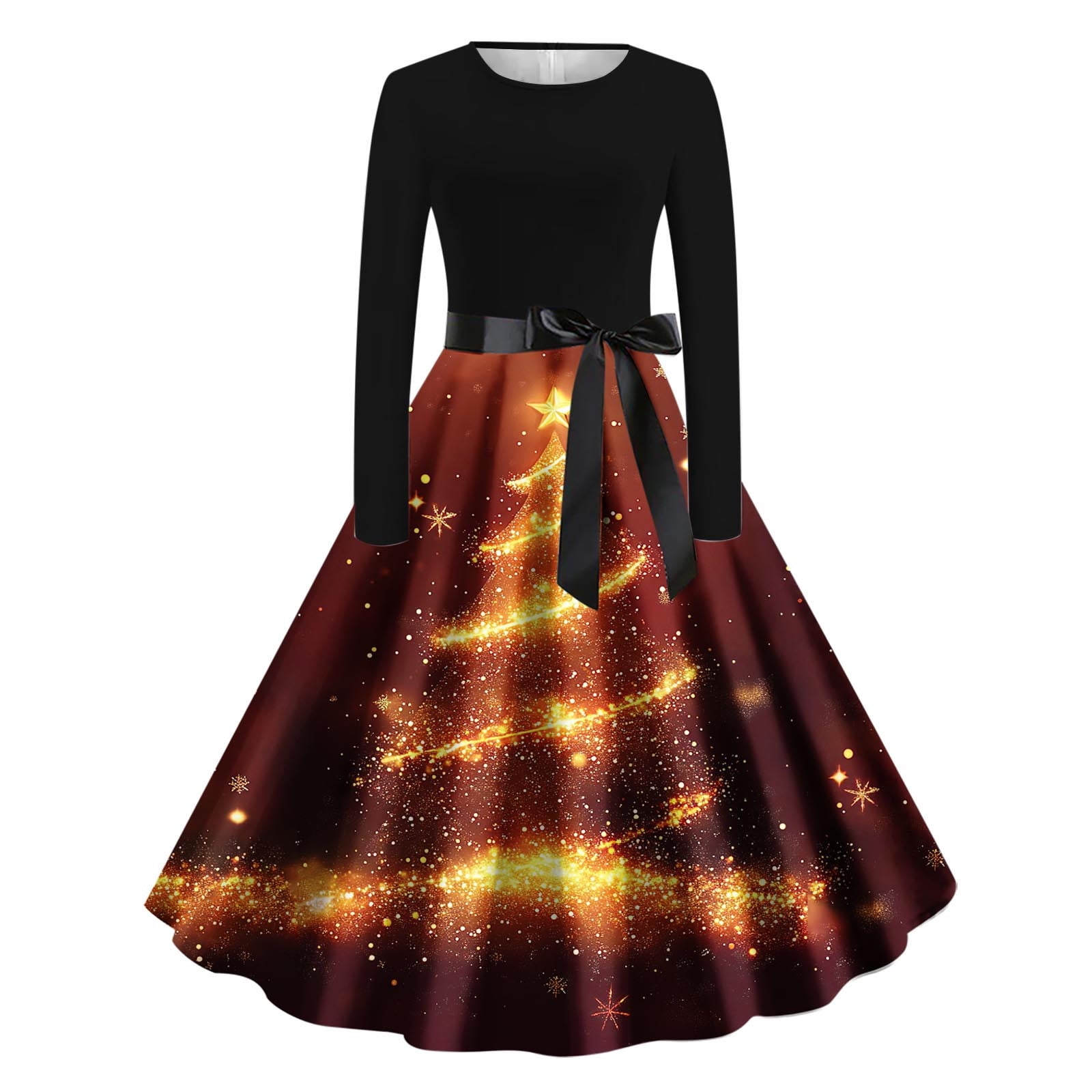 LIaqionyy Women's Christmas Maxi Dresses Crew Neck Long Sleeve Fall — free download