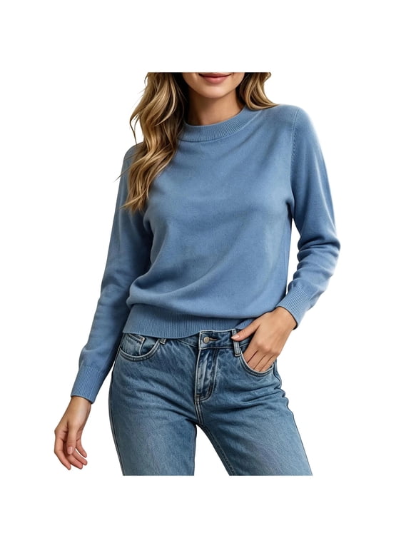 Women's Crew Neck Sweaters Fall Oversized Knit Pullover Long Sleeve Tops Trendy Winter Clothes