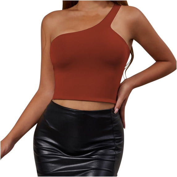 LIaqionyy Women's Crop Tank Tops Trendy One Shoulder Lightweight Slim Sleeveless Top Comfy Stretch Summer Shirts