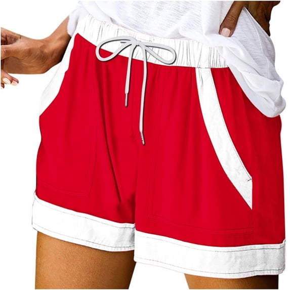 LIaqionyy Women's Elastic Waist Drawstring Shorts Plus Size Lounge Shorts with Pockets Summer Vacation Bottoms