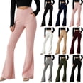 thumbnail image 1 of LIaqionyy Women's Flare Yoga Pants Stretch Casual Ribbed High Waist Leggings Solid Color Bootcut Bottom Pant with Pockets, 1 of 6