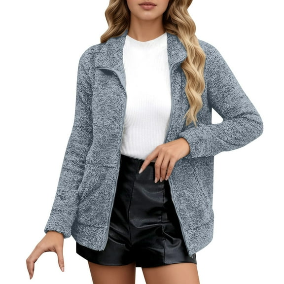 LIaqionyy Women's Fleece Jacket Casual Full Zip Long Sleeve Soft Warm Lightweight Winter Coat with Pockets