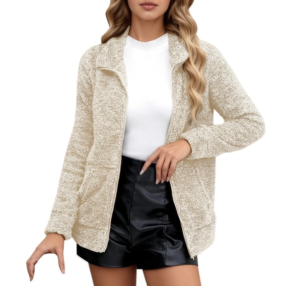 LIaqionyy Women's Fleece Jacket Casual Full Zip Long Sleeve Soft Warm Lightweight Winter Coat with Pockets