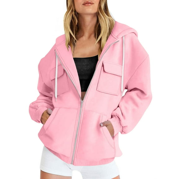 LIaqionyy Women's Hoodie Sweatshirt Casual Zip up Jacket Oversized Sweatshirts with Pocket Fall School Fashion Outfits