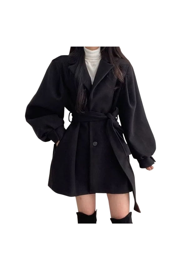 Women's Jacket Belted Wrap Trench Coat Fall Winter Casual Dressy Overcoat Outerwear with Pockets