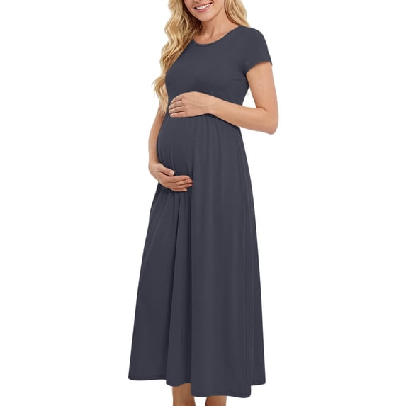 LIaqionyy Women's Maternity Dress Summer Short Sleeve Pregnancy Casual Flowy Maxi Dresses Sundress Clothes