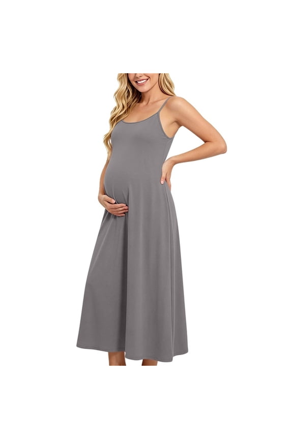 Women's Maternity Dress Summer Spaghetti Strap Sleeveless Pregnancy Casual Flowy Maxi Dresses Sundress Clothes