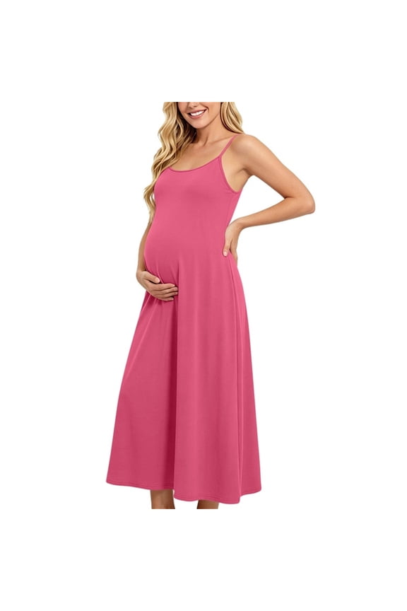 Women's Maternity Dress Summer Spaghetti Strap Sleeveless Pregnancy Casual Flowy Maxi Dresses Sundress Clothes