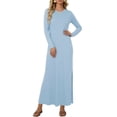 thumbnail image 1 of LIaqionyy Women's Maxi Dress Long Sleeve Casual Solid Color Crew Neck Split Side Summer Dresses Clothes, 1 of 8