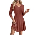 thumbnail image 1 of LIaqionyy Women's Mini Dress Casual V Neck Fall Long Sleeve A Line Dresses Fashion Winter Cocktail Clothes, 1 of 6