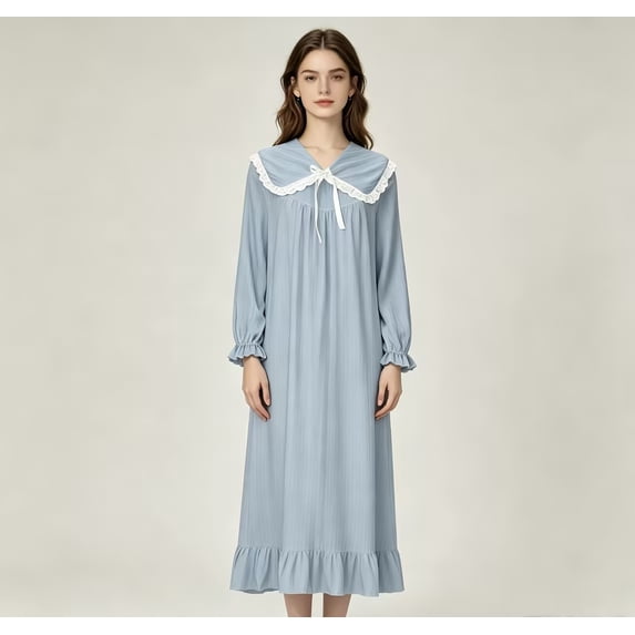 LIaqionyy Women's Nightgown Comfortable Nightshirt Long Sleeve Pajama Dress Soft Loungewear Sleepwear