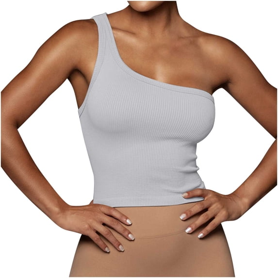 LIaqionyy Women's One Shoulder Tank Tops Sleeveless Ribbed Crop Top Casual Slim Basic Tees Summer Clothes