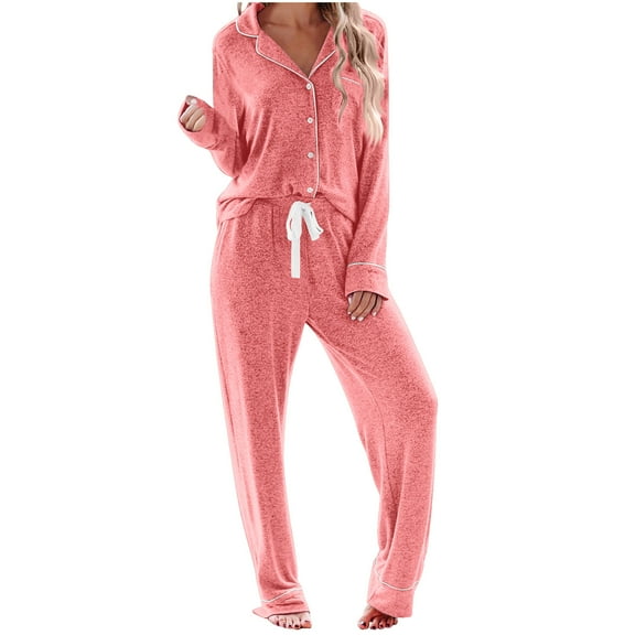 LIaqionyy Women's Pajama Sets Long Sleeve Button Down Sleepwear Nightwear Soft Solid Color Pjs Lounge Sets