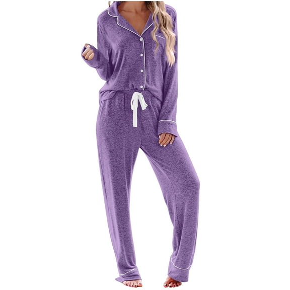LIaqionyy Women's Pajama Sets Long Sleeve Button Down Sleepwear Nightwear Soft Solid Color Pjs Lounge Sets