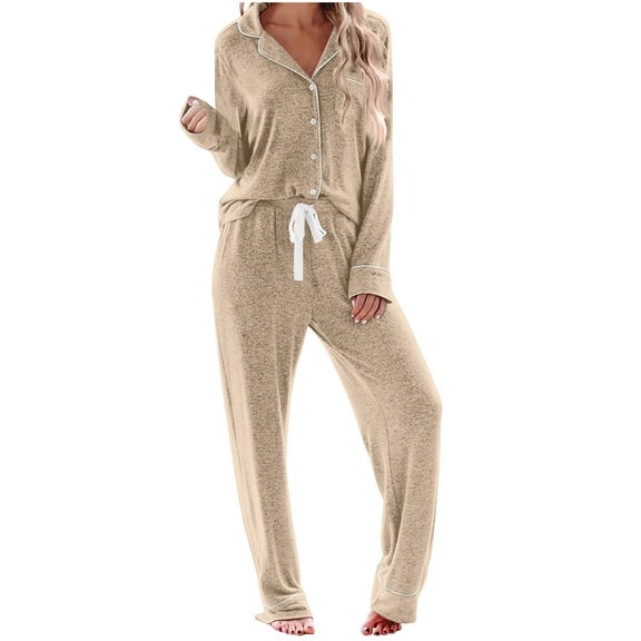 LIaqionyy Women's Pajama Sets Long Sleeve Button Down Sleepwear Nightwear Soft Solid Color Pjs Lounge Sets