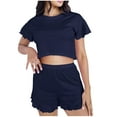 thumbnail image 1 of LIaqionyy Women's Pajamas Set Cute Loose T Shirt Short Sleeved Ruffled Sleeves Elastic Waist Shorts Sleepwear, 1 of 5