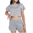 thumbnail image 1 of LIaqionyy Women's Pajamas Set Cute Loose T Shirt Short Sleeved Ruffled Sleeves Elastic Waist Shorts Sleepwear, 1 of 5