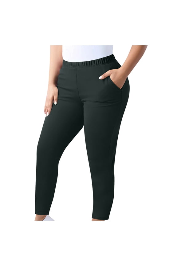 Women's Plus Size Ankle Pant Elastic Waist Stretchy Straight Leg Comfy Casual Pants with Pockets
