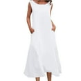 thumbnail image 1 of LIaqionyy Women's Plus Size Cotton Linen Dress Sleeveless Tank Casual Loose Flowy Beach Summer Maxi Dresses, 1 of 6