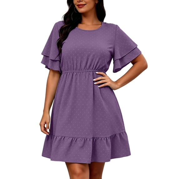 LIaqionyy Women's Plus Size Dress Crew Neck Short Sleeve A Line High Waist Boho Casual Summer Dresses