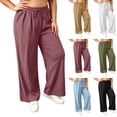 thumbnail image 1 of LIaqionyy Women's Plus Size Palazzo Pants Casual Wide Leg Drawstring Elastic Waist Lightweight Flowy Trousers with Pockets, 1 of 8