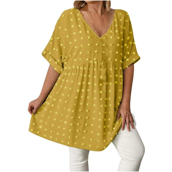 LIaqionyy Women's Plus Size Short Sleeve V Neck Tunic Dresses Tops Tunic Blouses Casual Loose Clothes