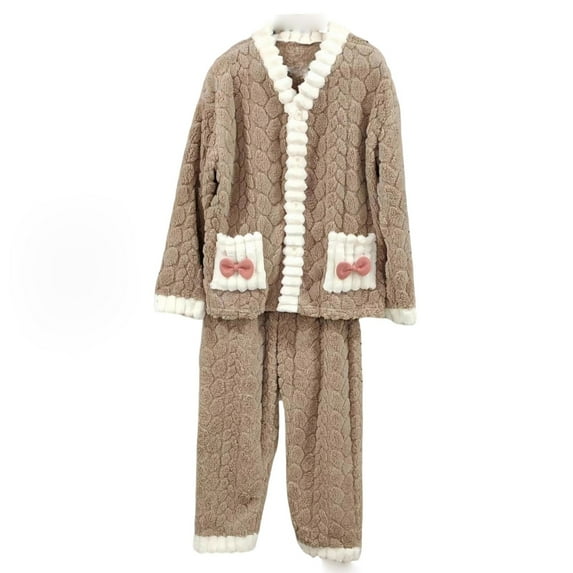 LIaqionyy Women's Plush Fleece Pajama Set Lounge Button down Pjs Soft Women 2 Piece Sleepwear Winter Loungewear