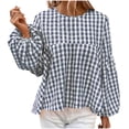 thumbnail image 1 of LIaqionyy Women's Puff Sleeve Plaid Babydoll Tops Loose Crewneck Blouse Cute Going Out Shirts, 1 of 7