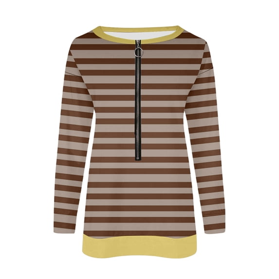 LIaqionyy Women 's Quarter Zip Sweatshirts Striped Shirts Fall Fashion Oversized Pullover Casual Tops Clothes